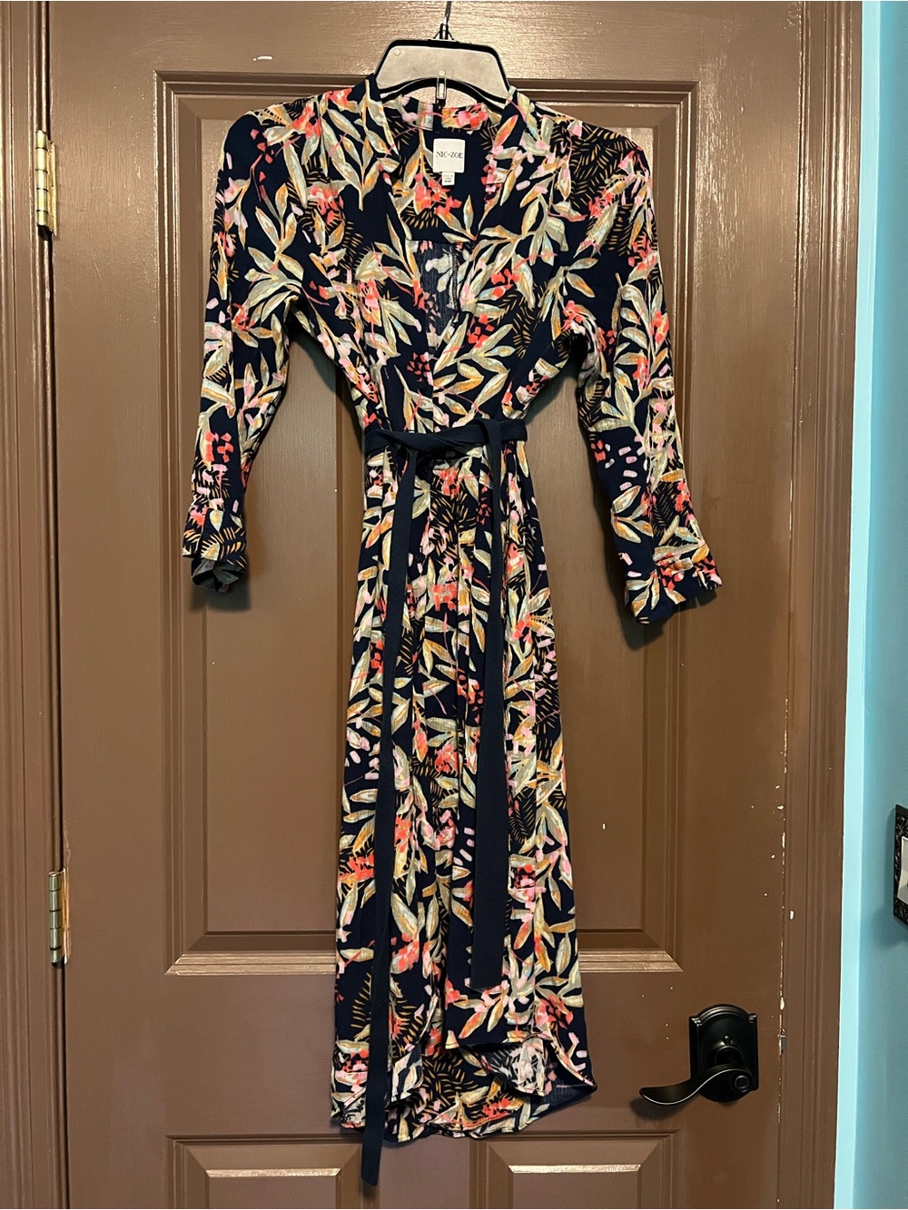 NIC+ZOE Navy Floral Wrap Midi Dress